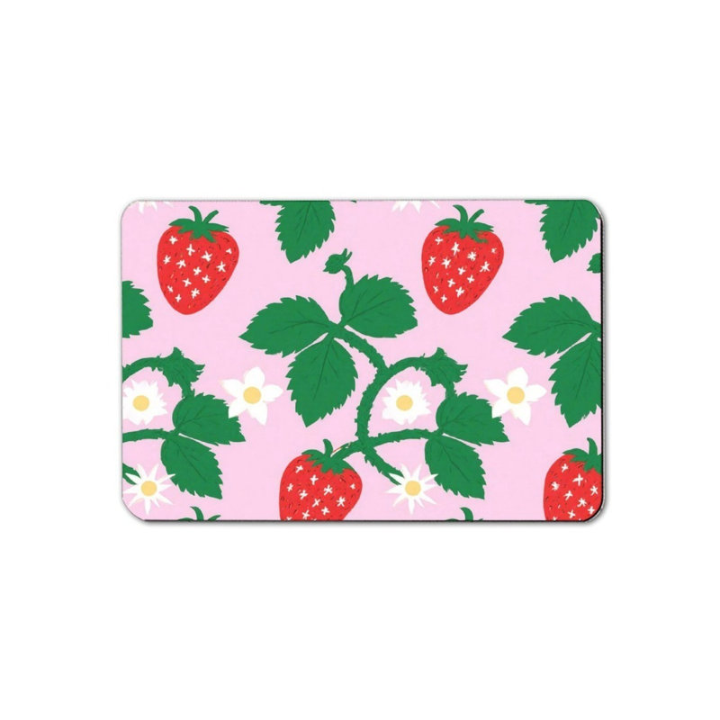 August Grove® Playful Strawberry & Daisy Pink Bath Mat, 16 X 24